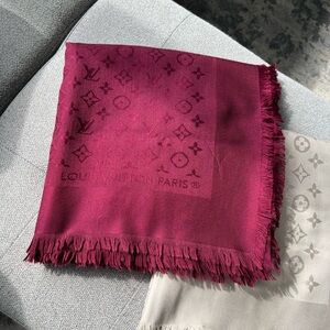 Louis Vuitton classic monogram shawl in wine/burgundy